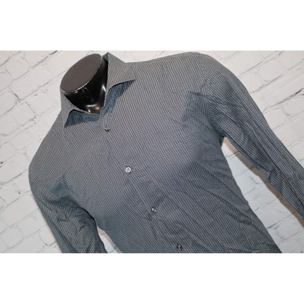 HUGO BOSS Button Up Dress Shirt Men XL 17.5 Grey Slim Fit Italian Fabric